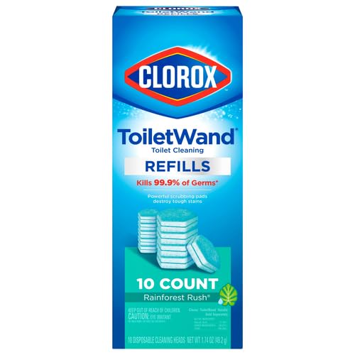 Clorox ToiletWand Disinfecting Wand Refill Heads Rainforest Rush 10 Count Pack of 2 Disinfecting Power Rainforest Freshn