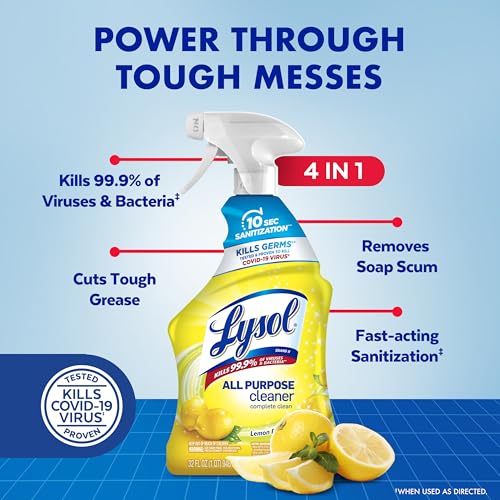  Lysol All Purpose Cleaner Spray - Multi-Purpose Disinfecting Cleaning Solution for Kitchen & Bathroom - Lemon Breeze Sc