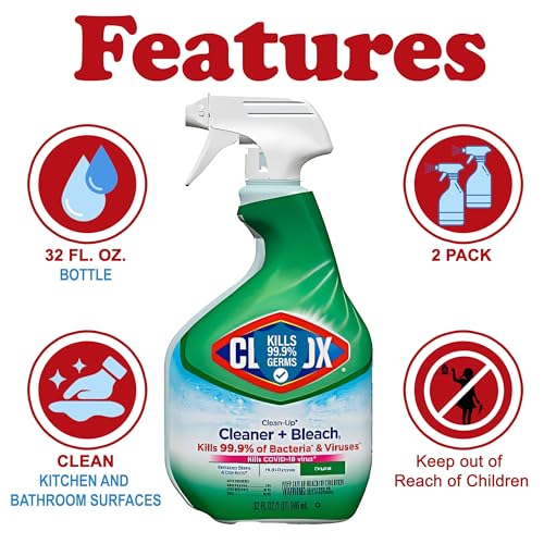  Multi-Purpose Bleach Spray with Bleach, 2 Pack, Disinfects Kitchen and Bathroom, Original Scent, Mold & Mildew Cleaner,